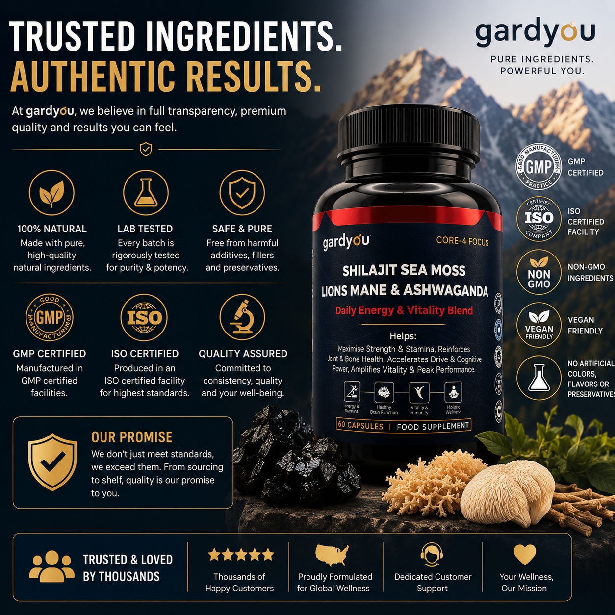 Shilajit, Sea moss, Lion's Mane & Ashwaganda | 60 Capsules | Food Supplement
