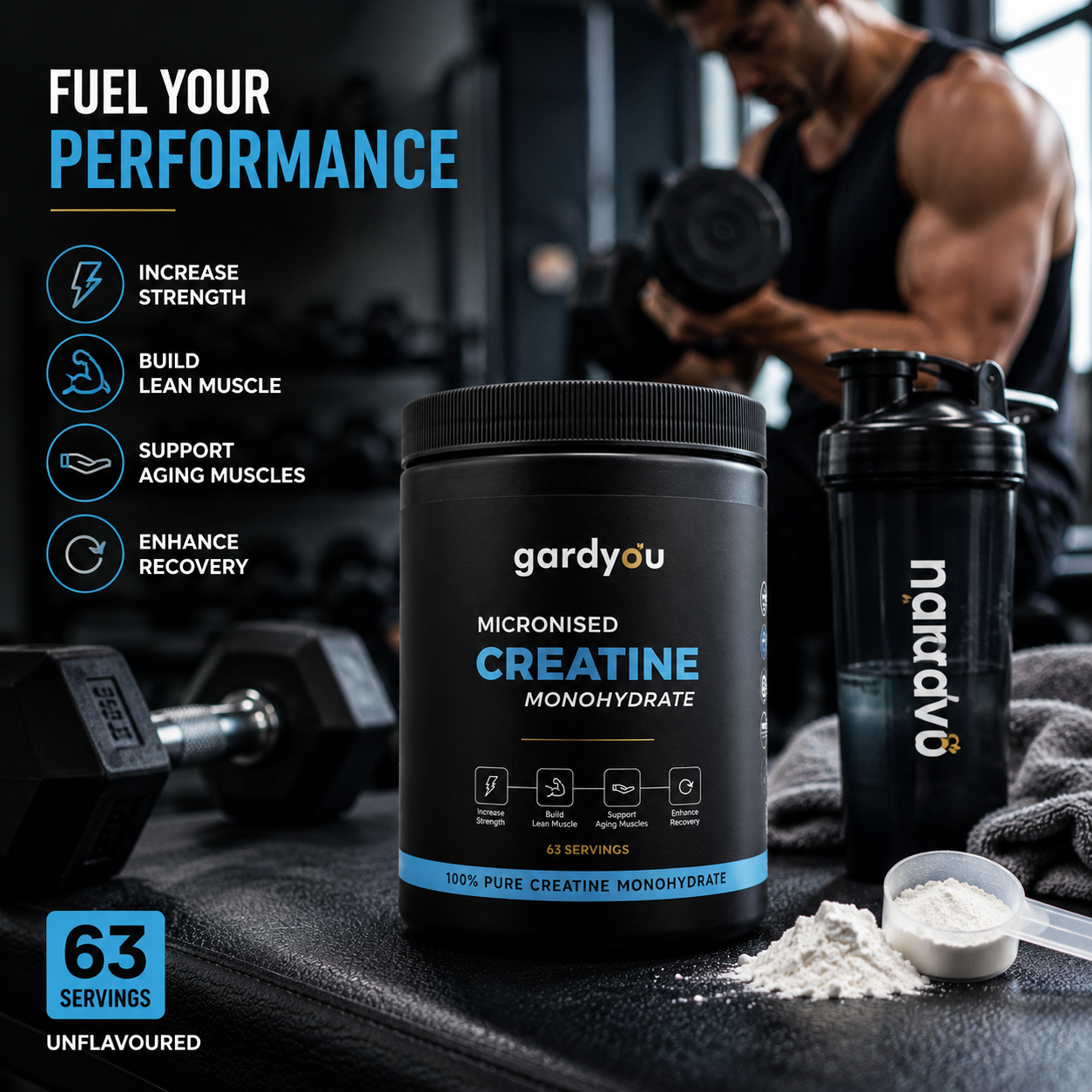 Gardyou Micronised Creatine Monohydrate 315g 63 Servings Unflavoured | UK Brand
