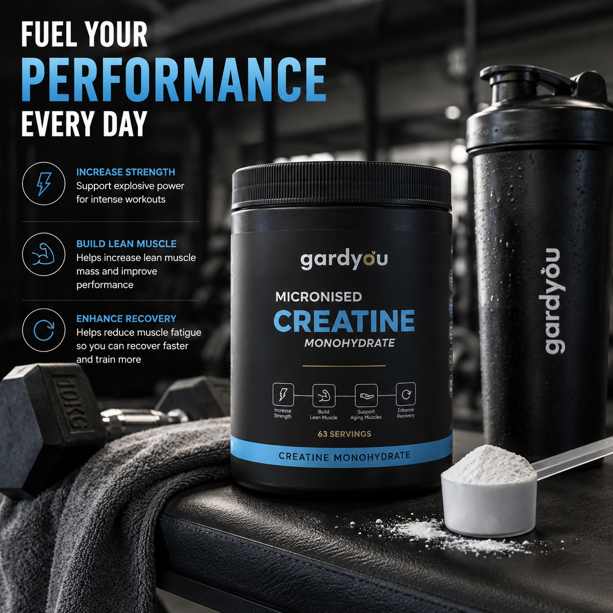Gardyou Micronised Creatine Monohydrate 315g 63 Servings Unflavoured | UK Brand