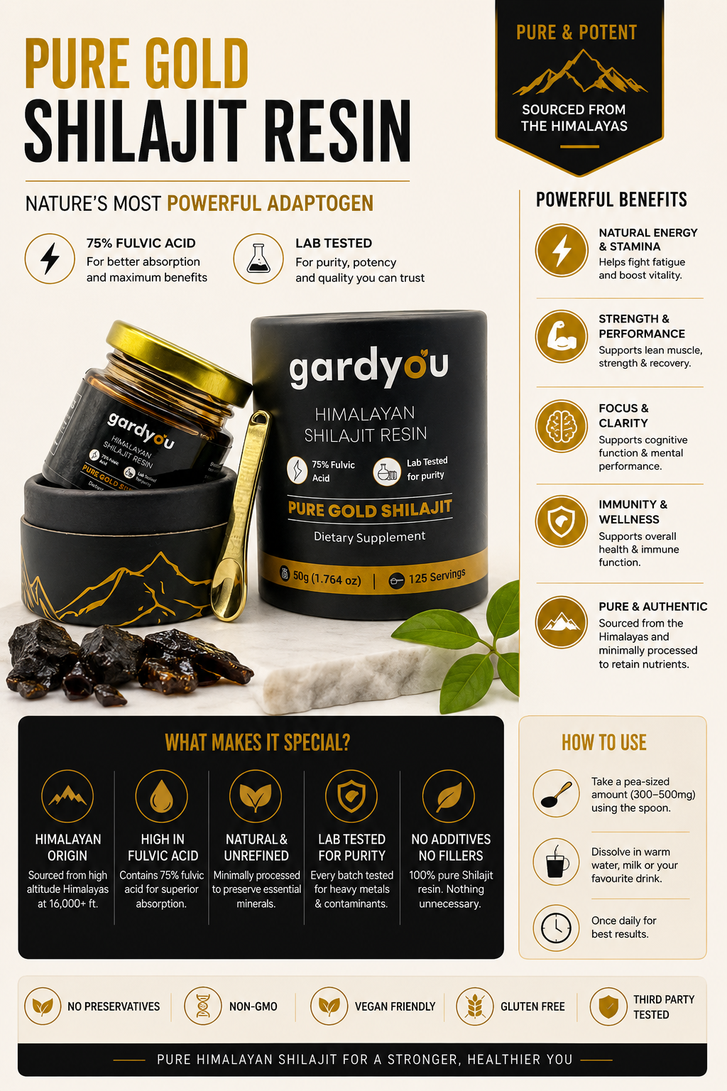 Pure Himaliyan Shilajit Resin by Gardyou High Strength Minerals - Essential, Healthcare