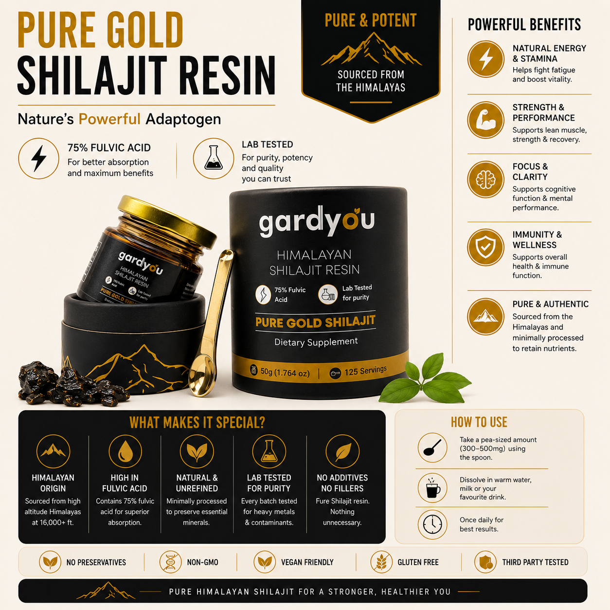 Pure Himaliyan Shilajit Resin by Gardyou High Strength Minerals - Essential, Healthcare