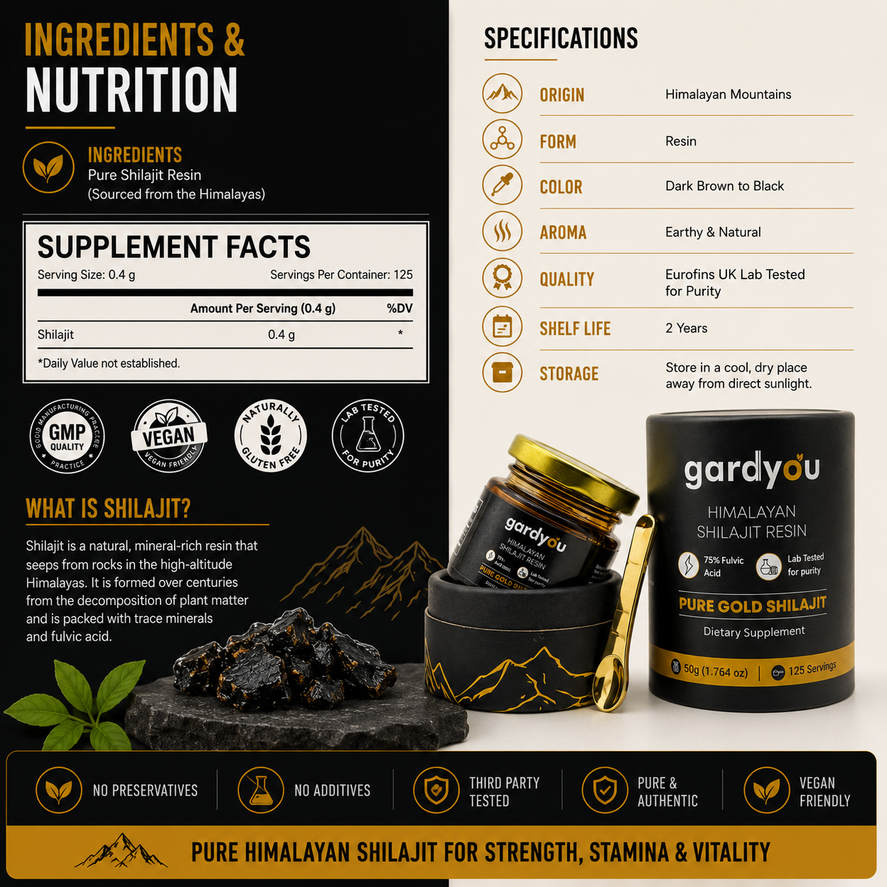 Pure Himaliyan Shilajit Resin by Gardyou High Strength Minerals - Essential, Healthcare