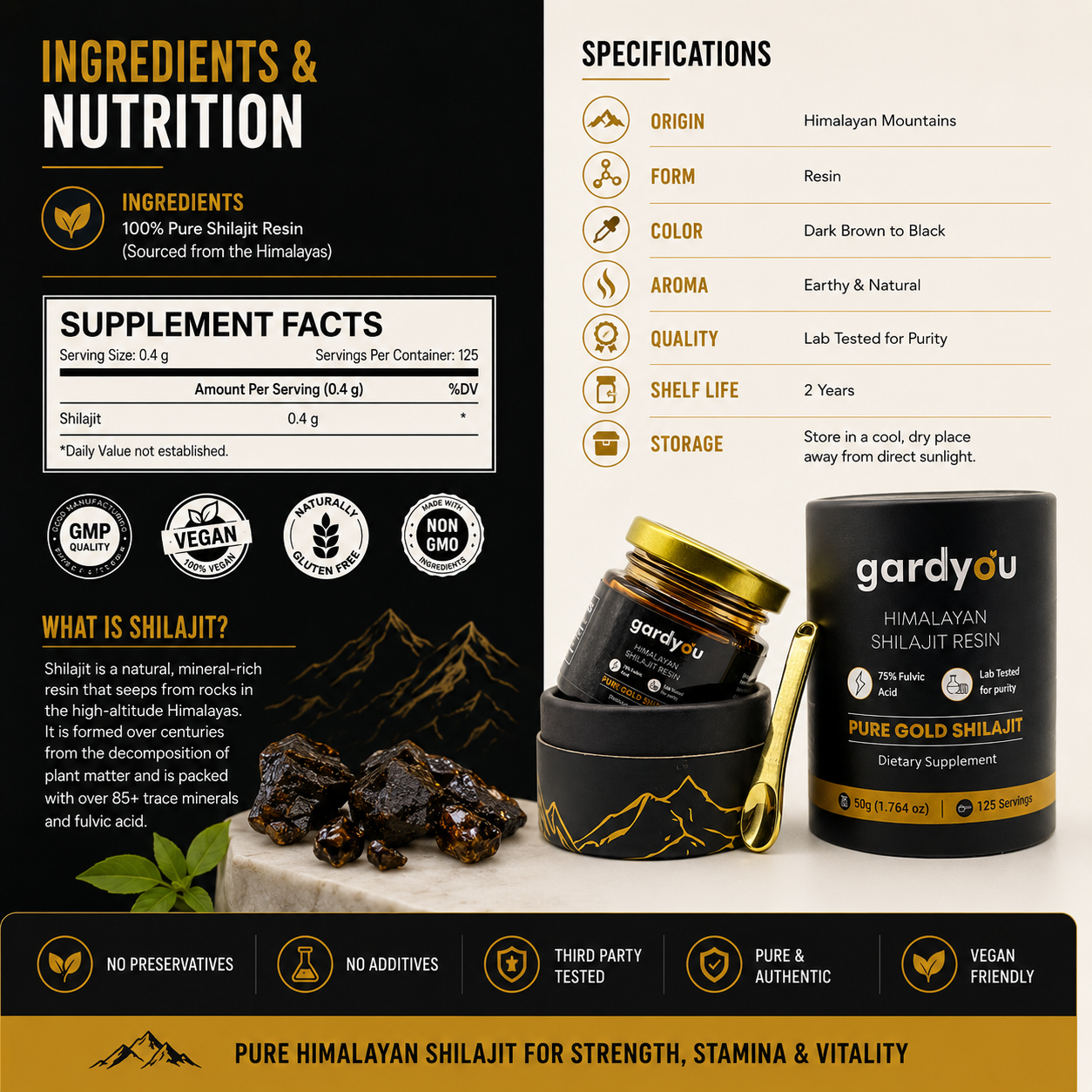 Pure Himaliyan Shilajit Resin by Gardyou High Strength Minerals - Essential, Healthcare